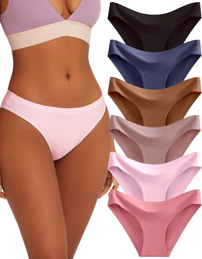 6 Pack Women’S Seamless Hipster Underwear No Show Panties Invisibles Briefs Soft Stretch Bikini Underwears XS-XL