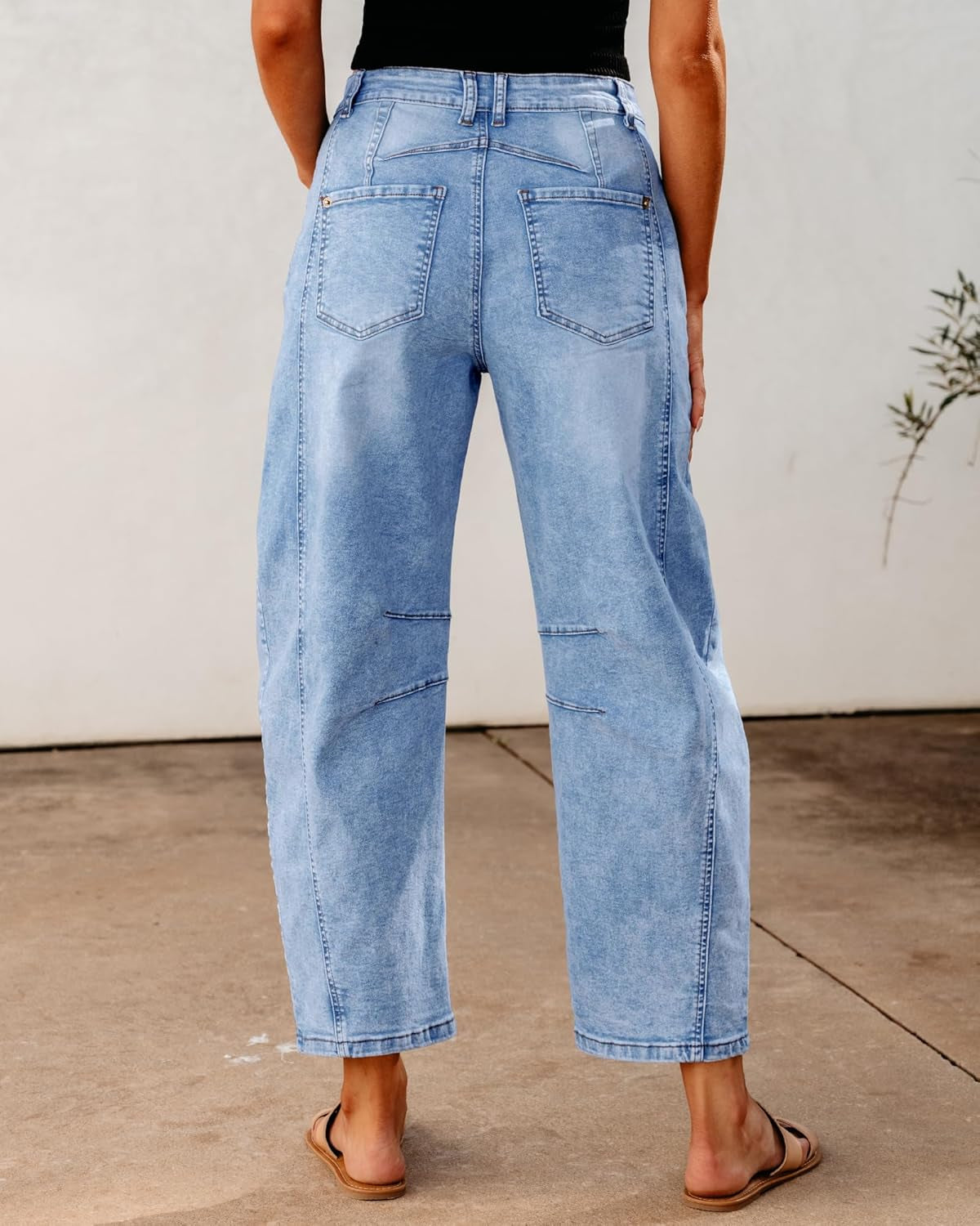 Barrel Jeans for Women Trendy High Waisted Wide Leg Baggy Cropped Relax Fit Stretch Denim Trouser Ankle Pants