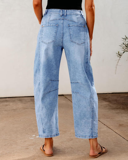 Barrel Jeans for Women Trendy High Waisted Wide Leg Baggy Cropped Relax Fit Stretch Denim Trouser Ankle Pants