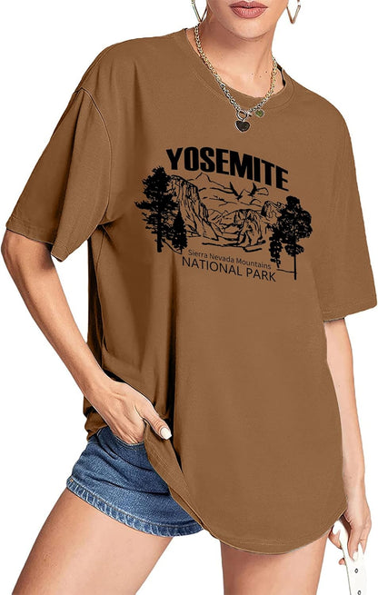 Women'S Graphic Oversized Tshirt Vintage Half Sleeve round Neck Baggy Tee Summer Casual Tunic Shirt