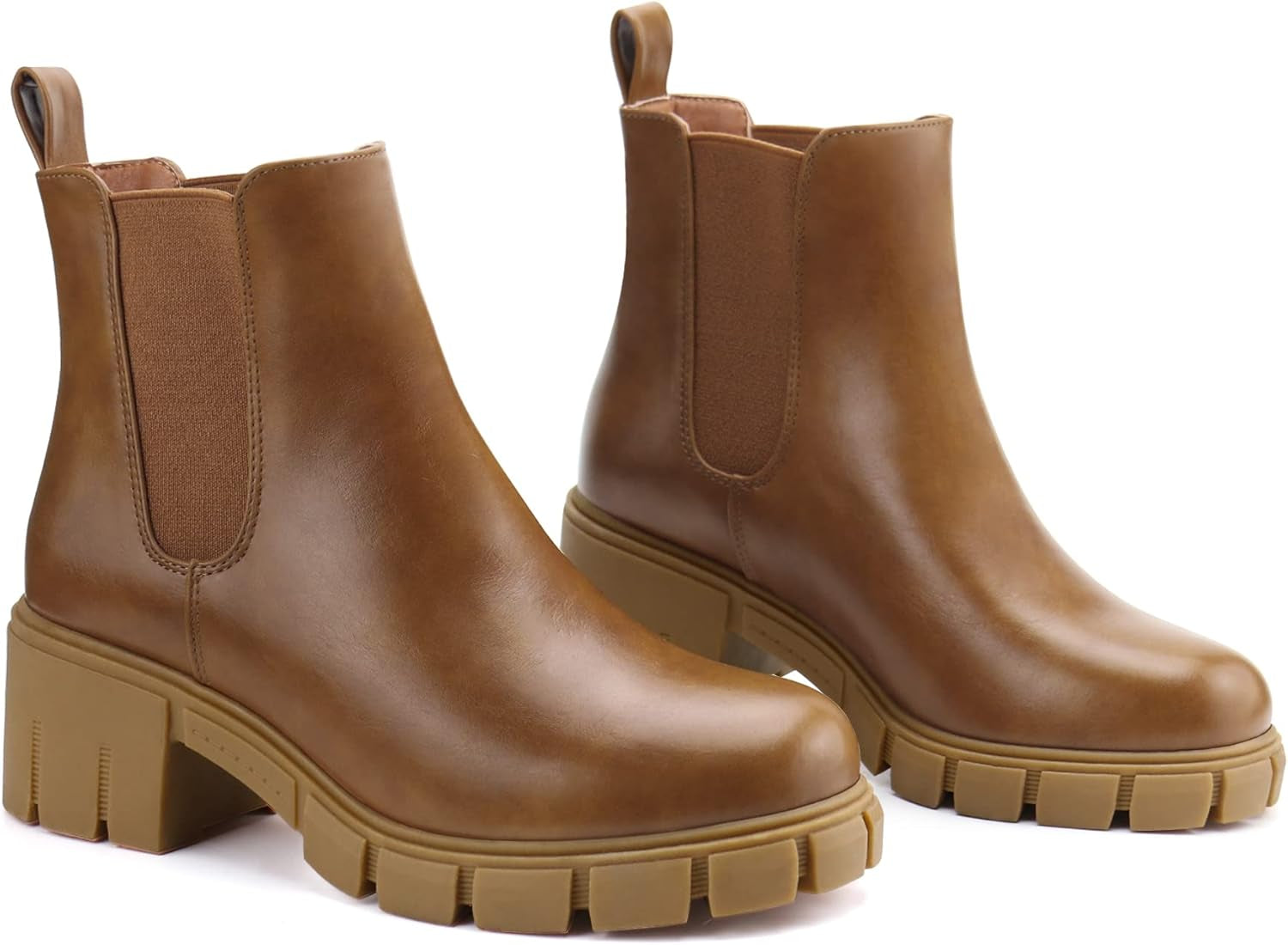 Women Platform Ankle Boots Elastic Chelsea Boots Mid Heel Slip on Booties