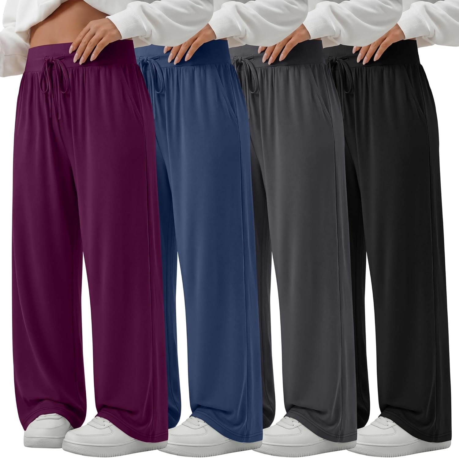 4 Pack Women'S plus Size Lounge Pants Wide Leg Yoga Pants Drawstring Baggy Sweatpants Loose Casual Workout Jogger
