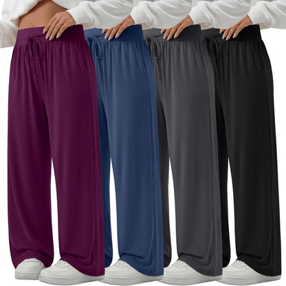 4 Pack Women'S plus Size Lounge Pants Wide Leg Yoga Pants Drawstring Baggy Sweatpants Loose Casual Workout Jogger