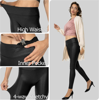 Women'S 25.5''/27'' Faux Leather Leggings Pants Stretch High Waisted Tights for Women