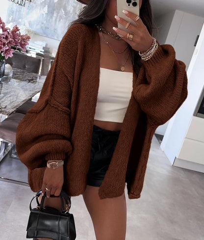 Womens Oversized Cardigan Sweaters 2026 Fall Long Lantern Sleeve Knit Open Front Lightweight Sweater