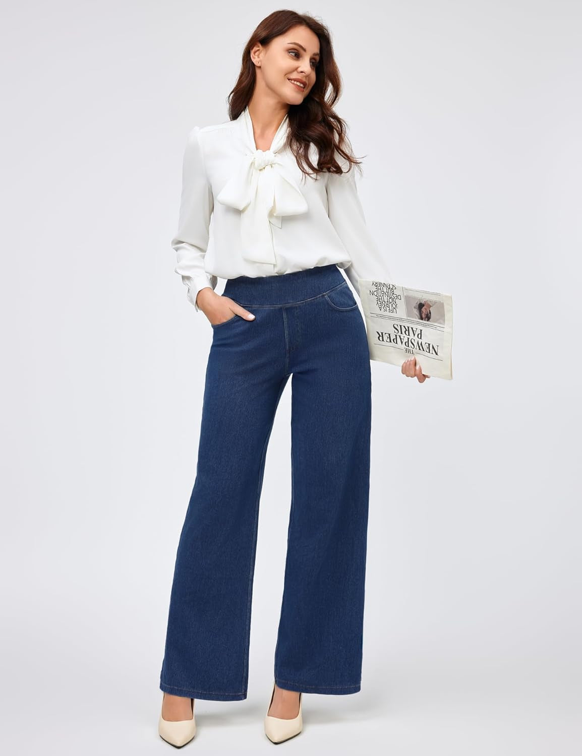 Wide Leg Jeans Woman High Waisted Pull on Baggy Jeans for Women Stretchy Trendy Womens Jean Straight Casual Denim Pants