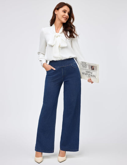 Wide Leg Jeans Woman High Waisted Pull on Baggy Jeans for Women Stretchy Trendy Womens Jean Straight Casual Denim Pants