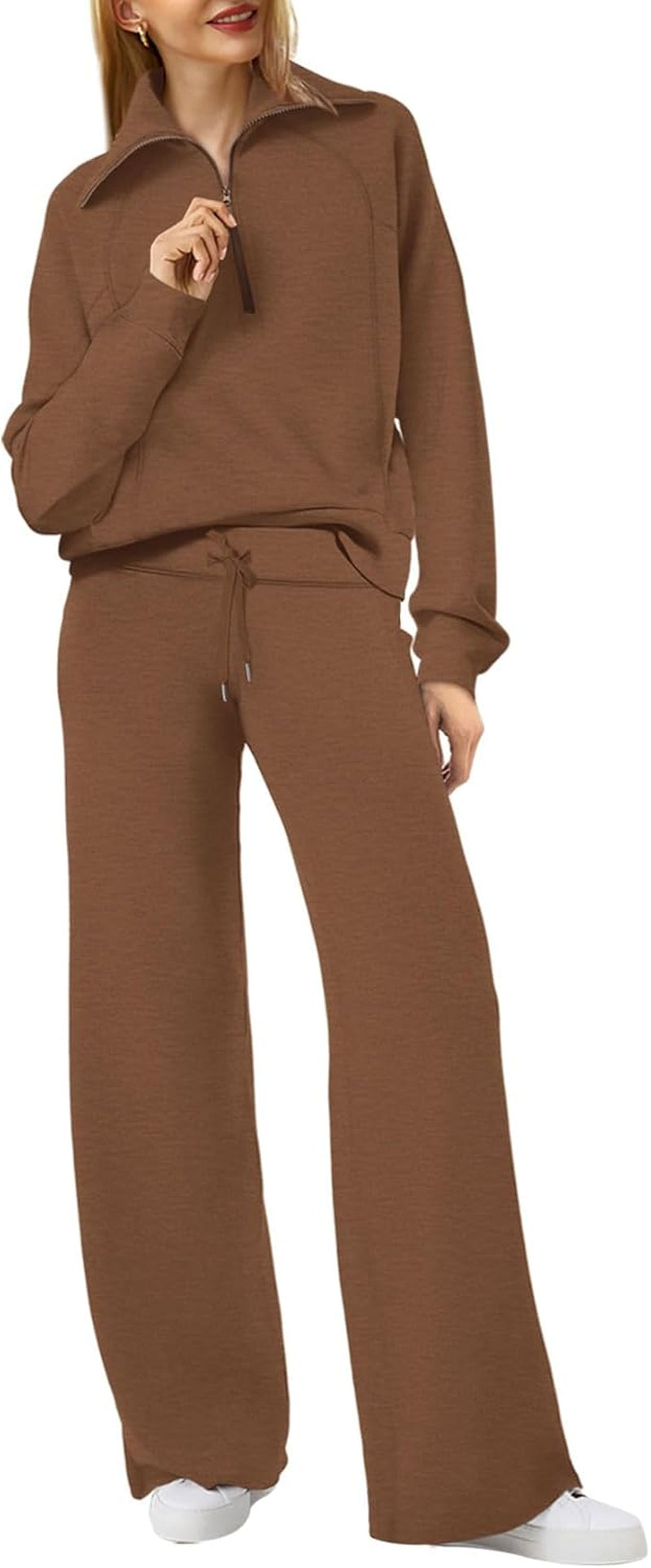 Lounge Sets for Women 2025 Half Zip Sweatshirt and Wide Leg Sweatpant 2 Piece Outfits Sweatsuit Tracksuit