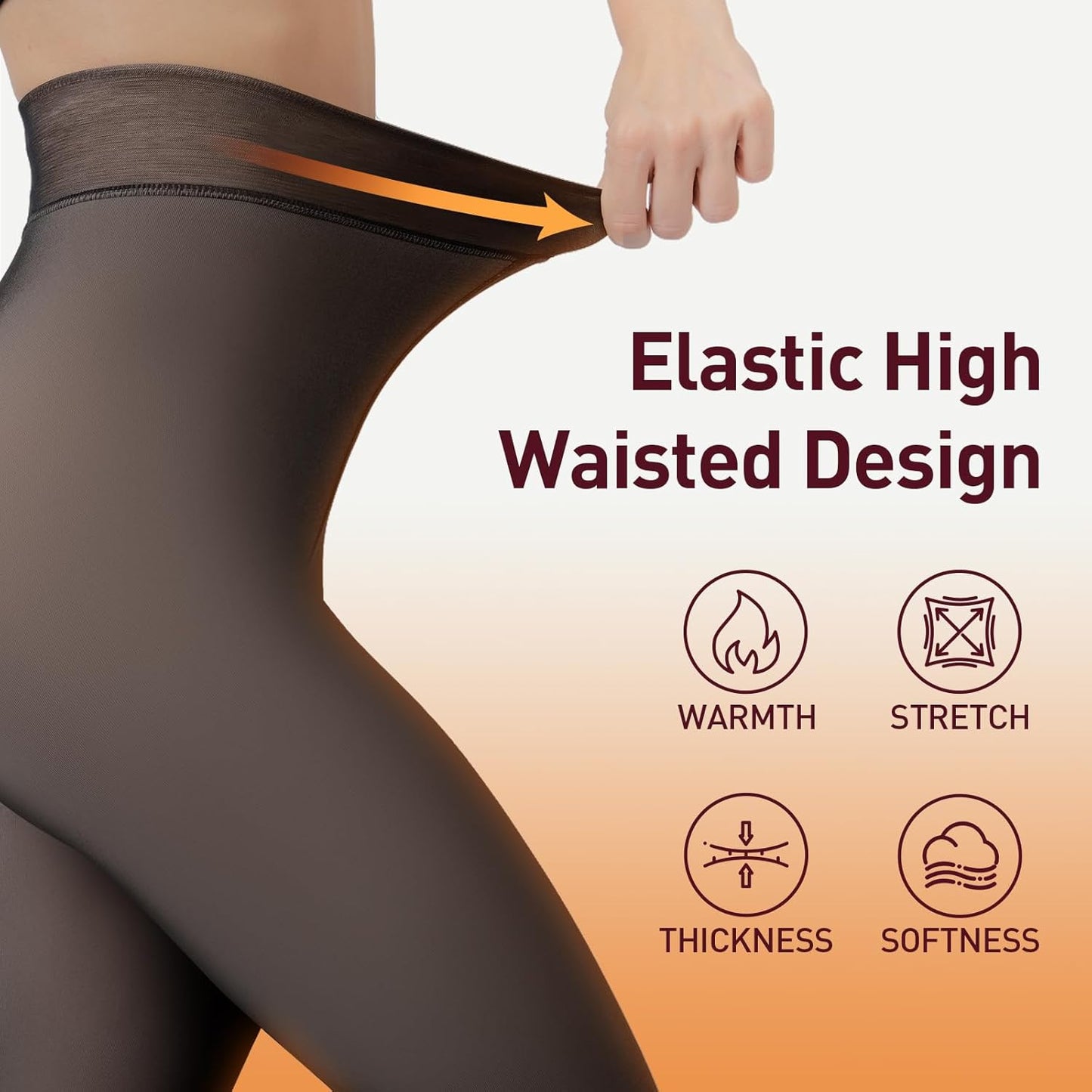 Translucent Fleece Lined Tights Women, Thermal Tights for Women, Pantyhose Leggings, Warm Sheer Tights for Women Winter (Large, Black)