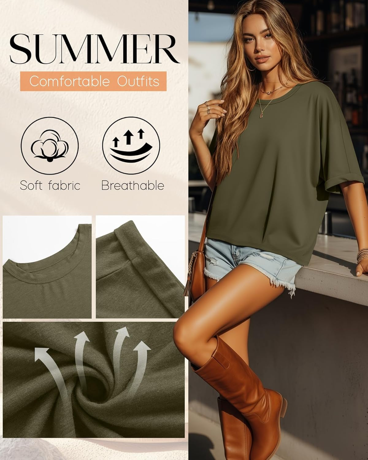 3 Pack Women'S Oversized T-Shirt Half Sleeve Summer Tees Casual Loose Fit Crew Neck Basic Tops