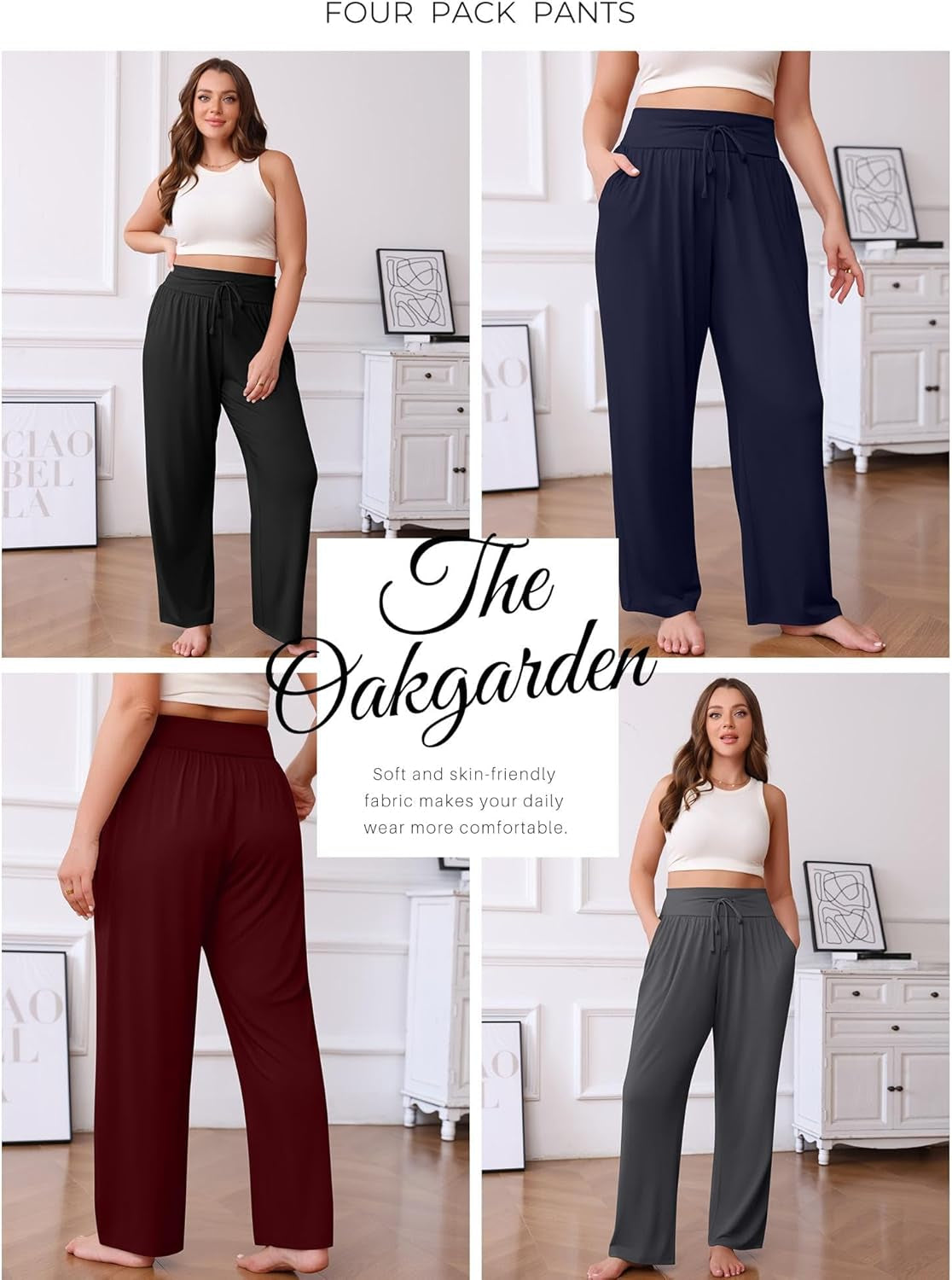 4 Pack Women'S plus Size Lounge Pants Wide Leg Yoga Pants Drawstring Baggy Sweatpants Loose Casual Workout Jogger