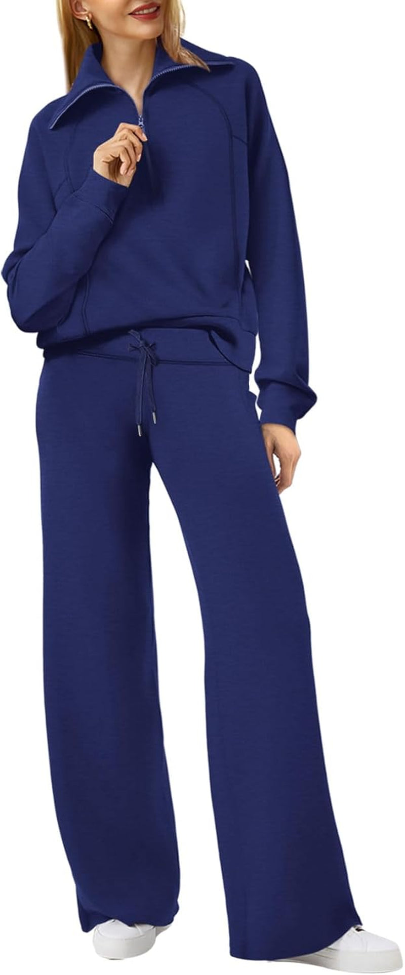 Lounge Sets for Women 2025 Half Zip Sweatshirt and Wide Leg Sweatpant 2 Piece Outfits Sweatsuit Tracksuit