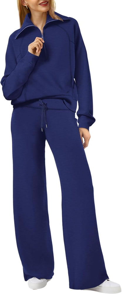 Lounge Sets for Women 2025 Half Zip Sweatshirt and Wide Leg Sweatpant 2 Piece Outfits Sweatsuit Tracksuit