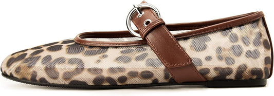 Leopard Flats for Women Mesh Flats Ballet Flats Mary Jane Flats Women'S Dress Shoes Ballet Shoes