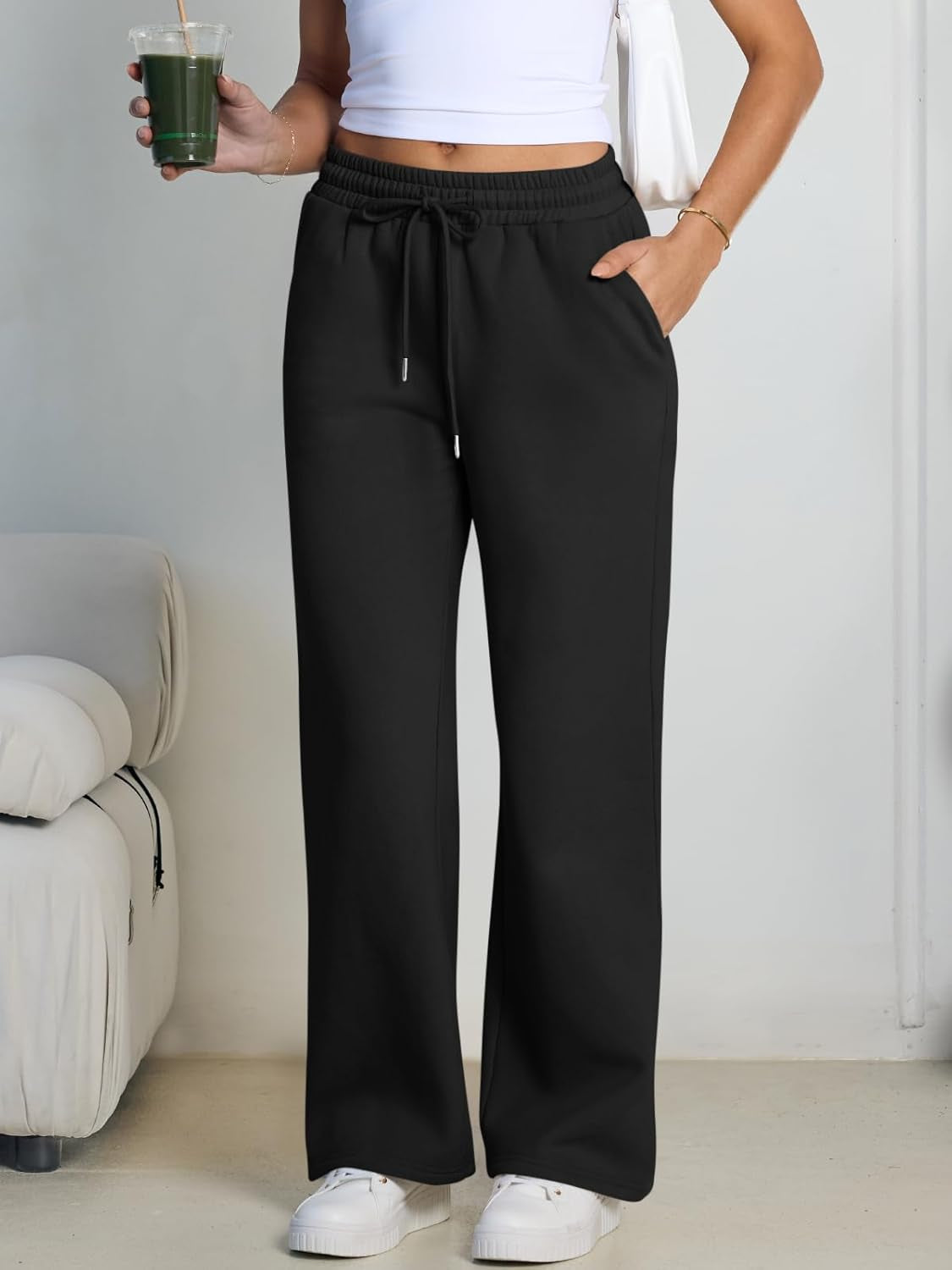 Womens Wide Leg Fleece Lined Sweatpants Winter Baggy Lounge Travel Pants Fashion Outfits 2025 Joggers Clothes