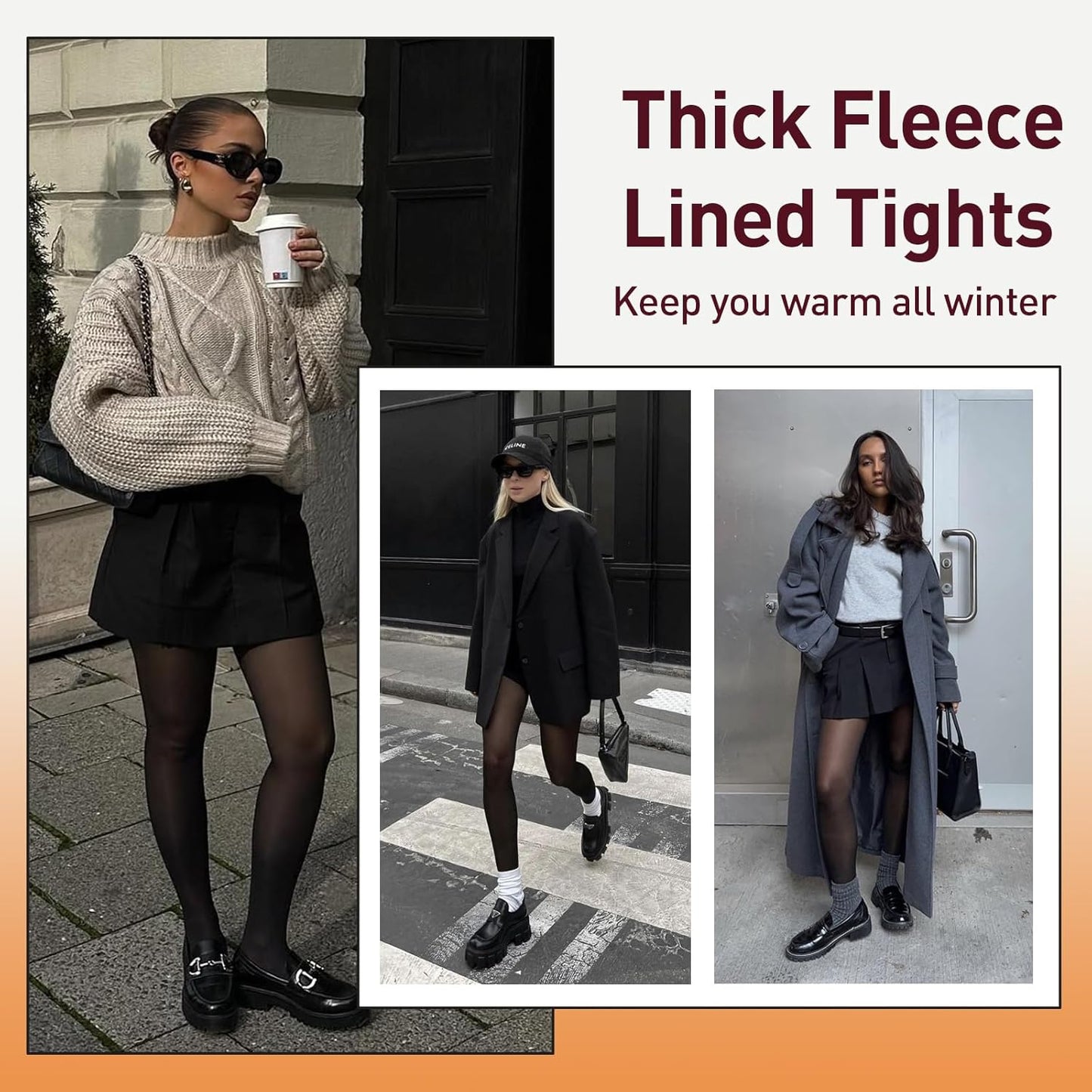 Translucent Fleece Lined Tights Women, Thermal Tights for Women, Pantyhose Leggings, Warm Sheer Tights for Women Winter (Large, Black)