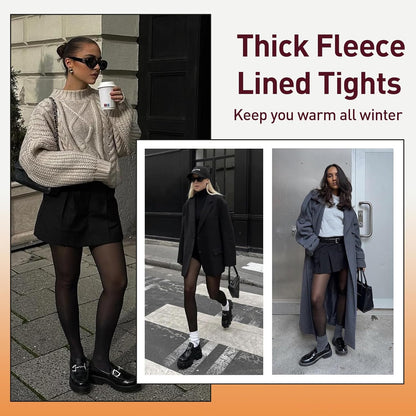 Translucent Fleece Lined Tights Women, Thermal Tights for Women, Pantyhose Leggings, Warm Sheer Tights for Women Winter (Large, Black)