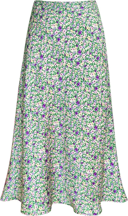 Women'S Satin High Waist Hidden Elasticized Waistband Flared Casual a Line Midi Skirt