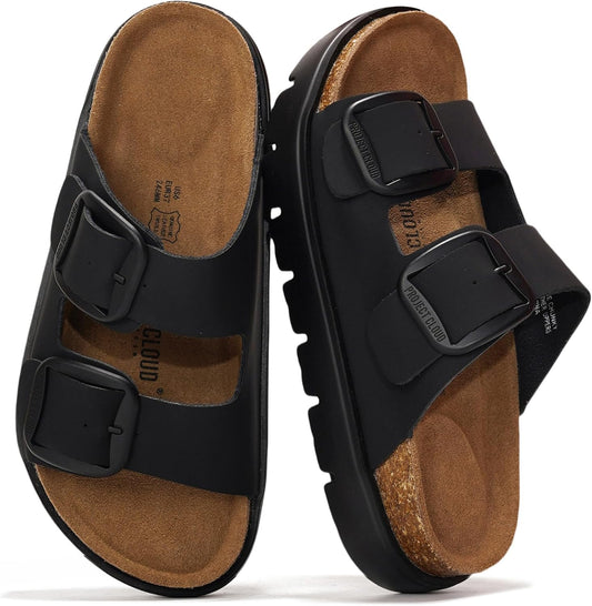 Genuine Leather Platform Sandals Women Footwear - Wedge Chunky Sandals Womens Sandals with Memory Foam Insole and Cork Footbed (GREECECHUNKY)