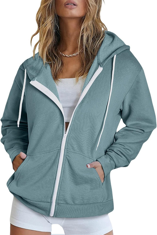 Women'S Full Zip up Hoodie Long Sleeve Hooded Sweatshirts Pockets Jacket Coat for Women