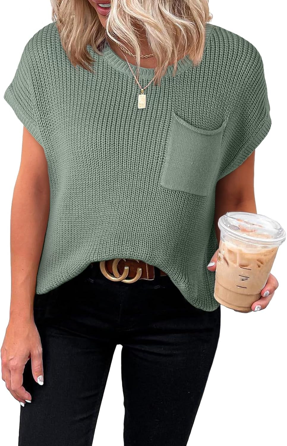 Women'S Casual Short Sleeve Loose Tunic Tops Lightweight Knit Spring Pullover Sweater Blouses