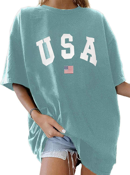 Women'S Casual Oversized T Shirt Short Sleeve Graphic Tee Letter Sun Moon Shirts