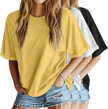 3 Pack Women'S Oversized T-Shirt Half Sleeve Summer Tees Casual Loose Fit Crew Neck Basic Tops