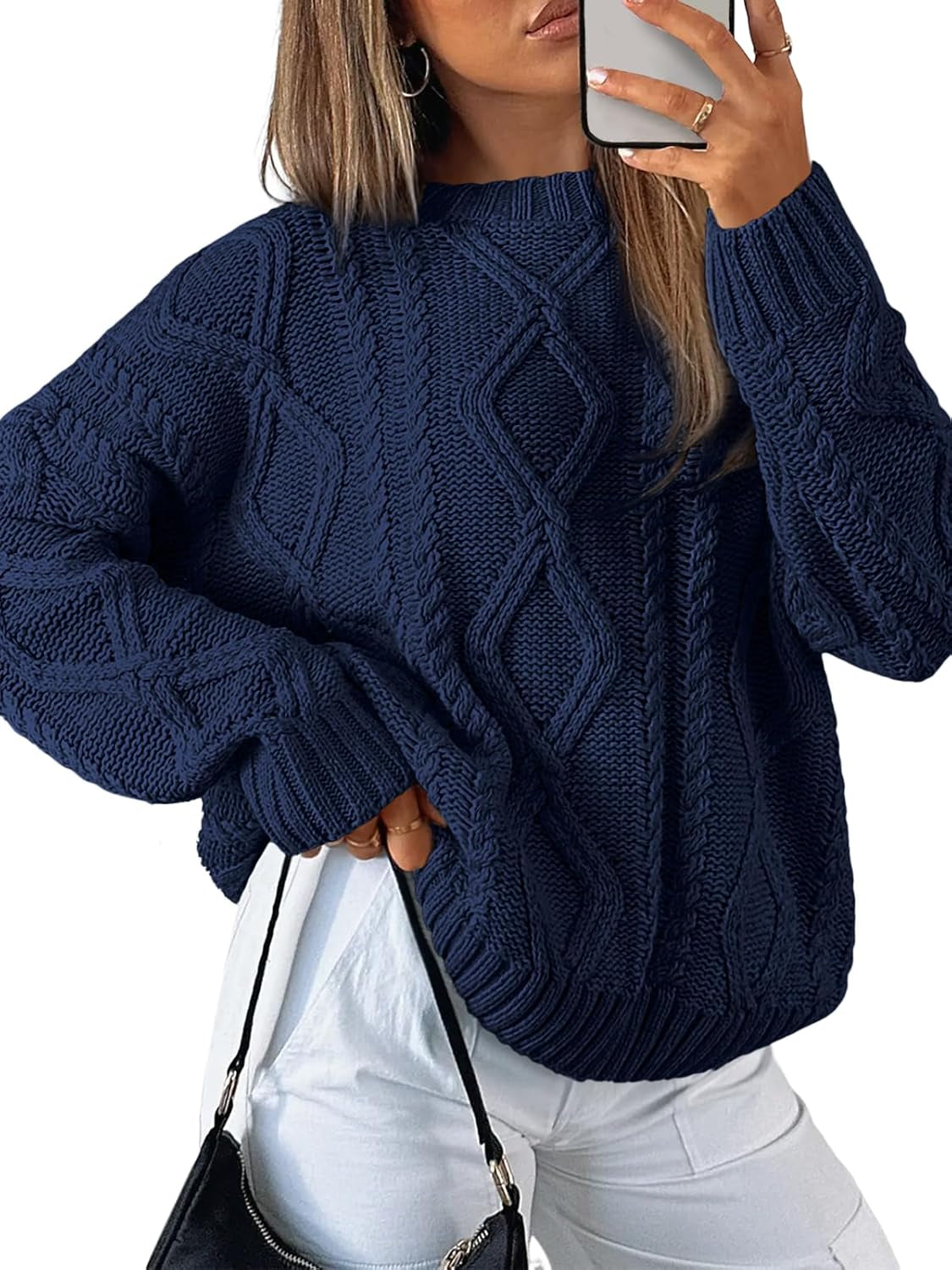 Women'S Oversized Cable Knit Crewneck Sweaters