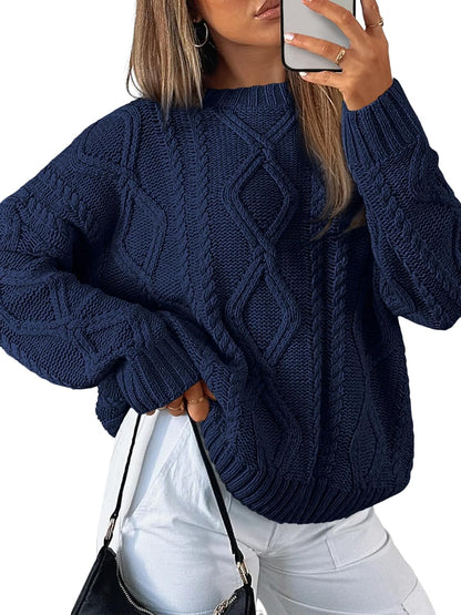 Women'S Oversized Cable Knit Crewneck Sweaters
