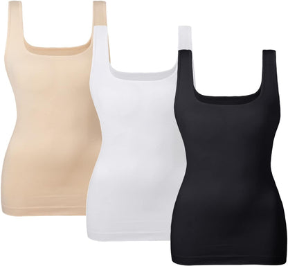 Women'S Tummy Control Shapewear Tank Tops Seamless Square Neck Compression Tops Slimming Body Shaper Camisole