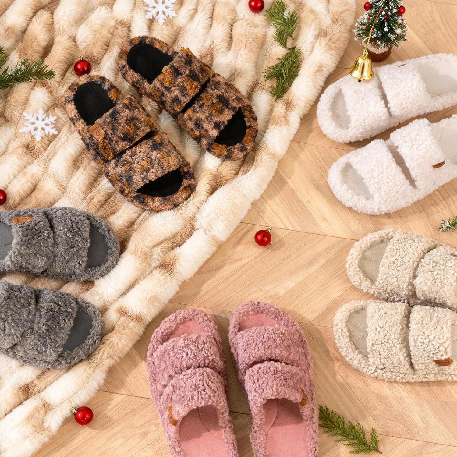 Womens Fuzzy Open-Toe Slippers Soft Comfy Memory Foam Indoor House Shoes