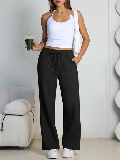 Womens Wide Leg Fleece Lined Sweatpants Winter Baggy Lounge Travel Pants Fashion Outfits 2025 Joggers Clothes