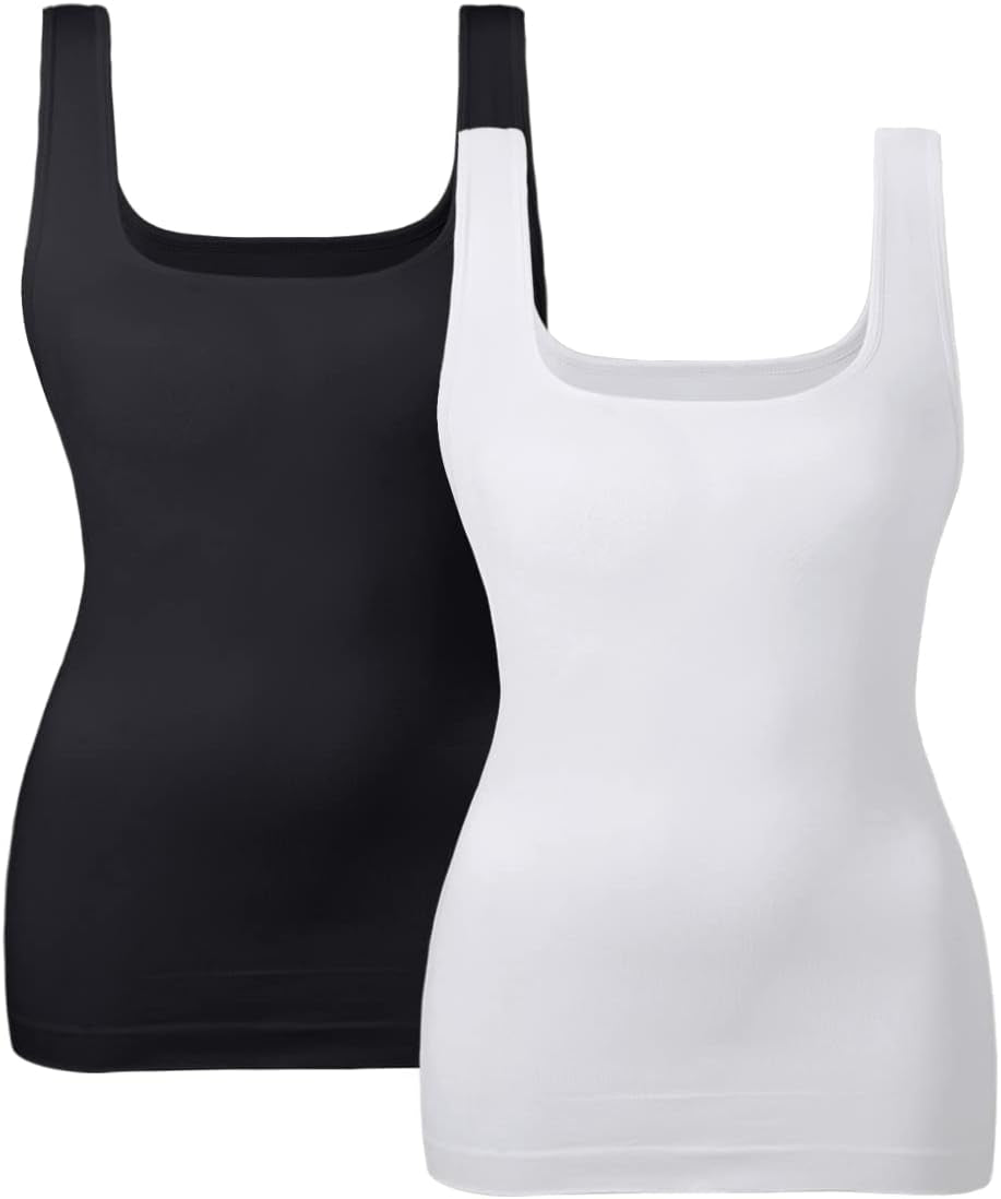 Women'S Tummy Control Shapewear Tank Tops Seamless Square Neck Compression Tops Slimming Body Shaper Camisole