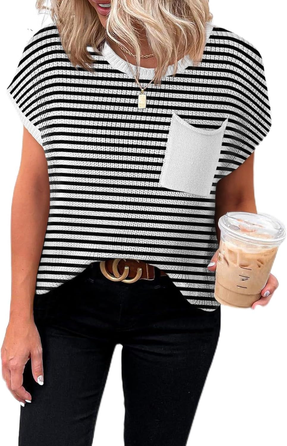 Women'S Casual Short Sleeve Loose Tunic Tops Lightweight Knit Spring Pullover Sweater Blouses