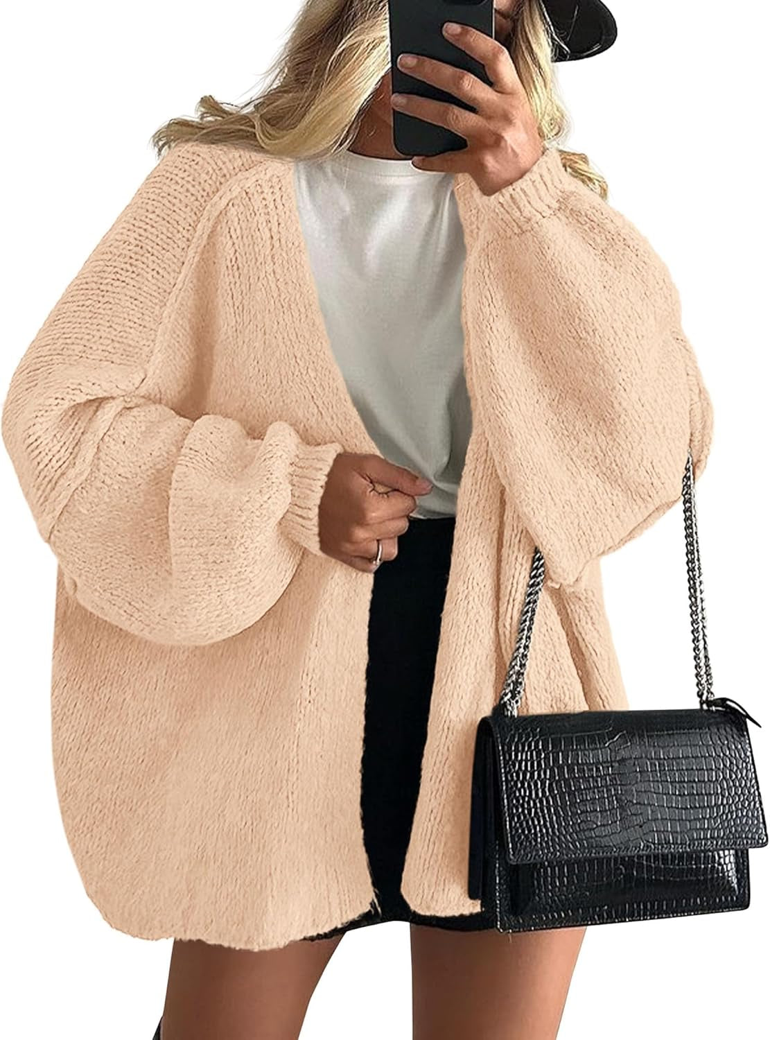 Womens Oversized Cardigan Sweaters 2026 Fall Long Lantern Sleeve Knit Open Front Lightweight Sweater