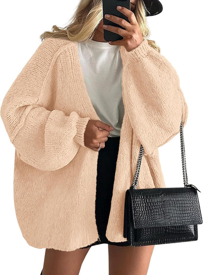 Womens Oversized Cardigan Sweaters 2026 Fall Long Lantern Sleeve Knit Open Front Lightweight Sweater