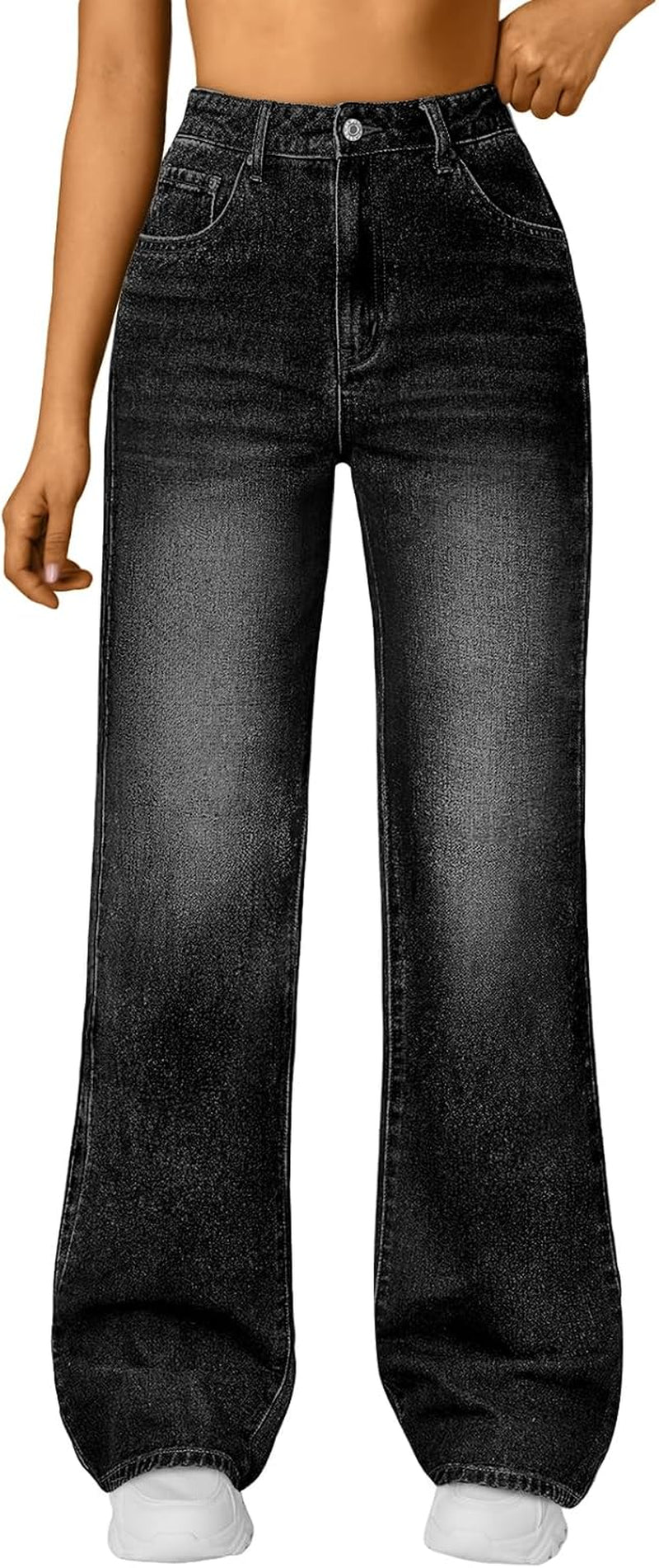 Women'S High Waisted Straight Wide Leg Jeans, Comfort Stretch Baggy Denim Pants