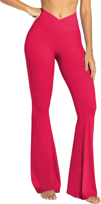 Flare Leggings, Crossover Yoga Pants with Tummy Control, High-Waisted and Wide Leg
