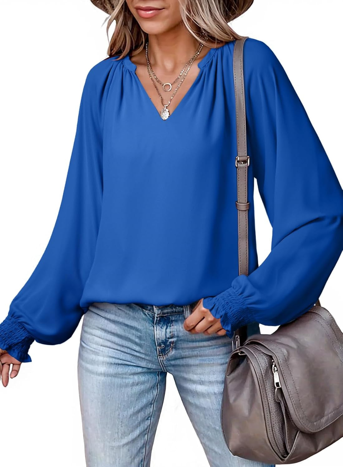 Womens Blouses Dressy Casual Flowy Boho Tops V Neck Long Sleeve Shirts
