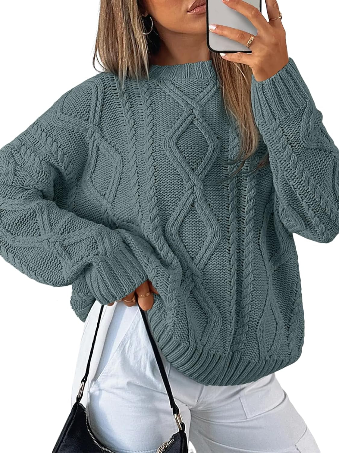 Women'S Oversized Cable Knit Crewneck Sweaters