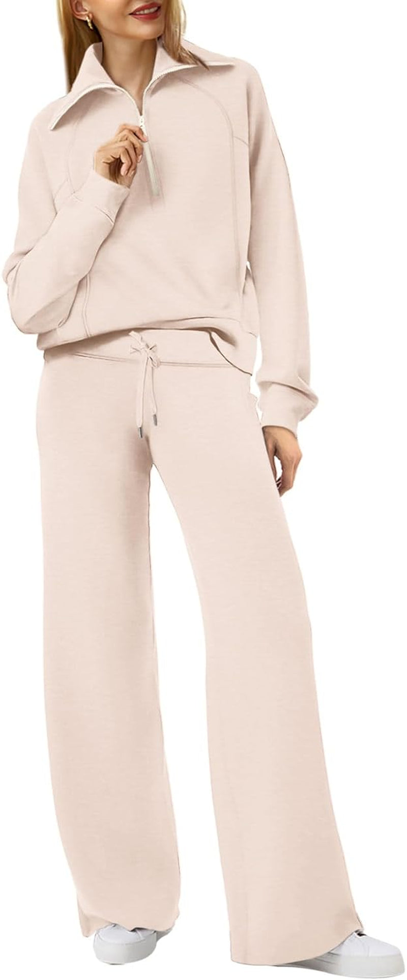 Lounge Sets for Women 2025 Half Zip Sweatshirt and Wide Leg Sweatpant 2 Piece Outfits Sweatsuit Tracksuit