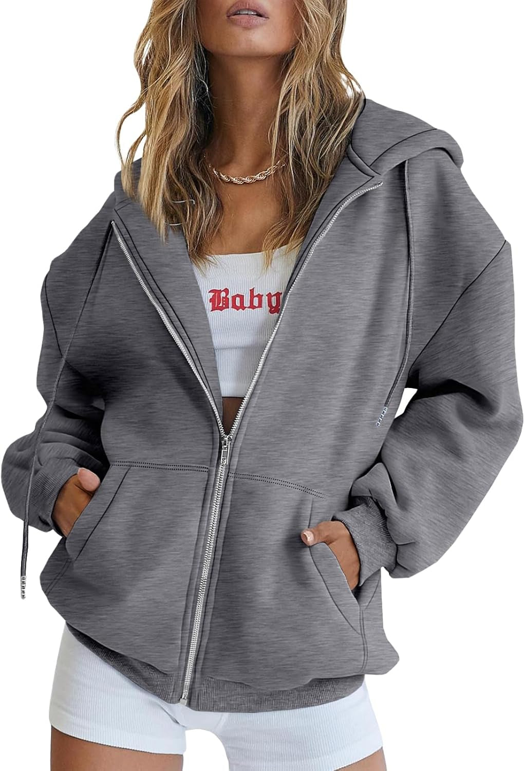 Womens Zip up Hoodies Oversized Sweatshirts Fall Fashion Spring Outfits Casual Jackets 2026 Winter Clothes