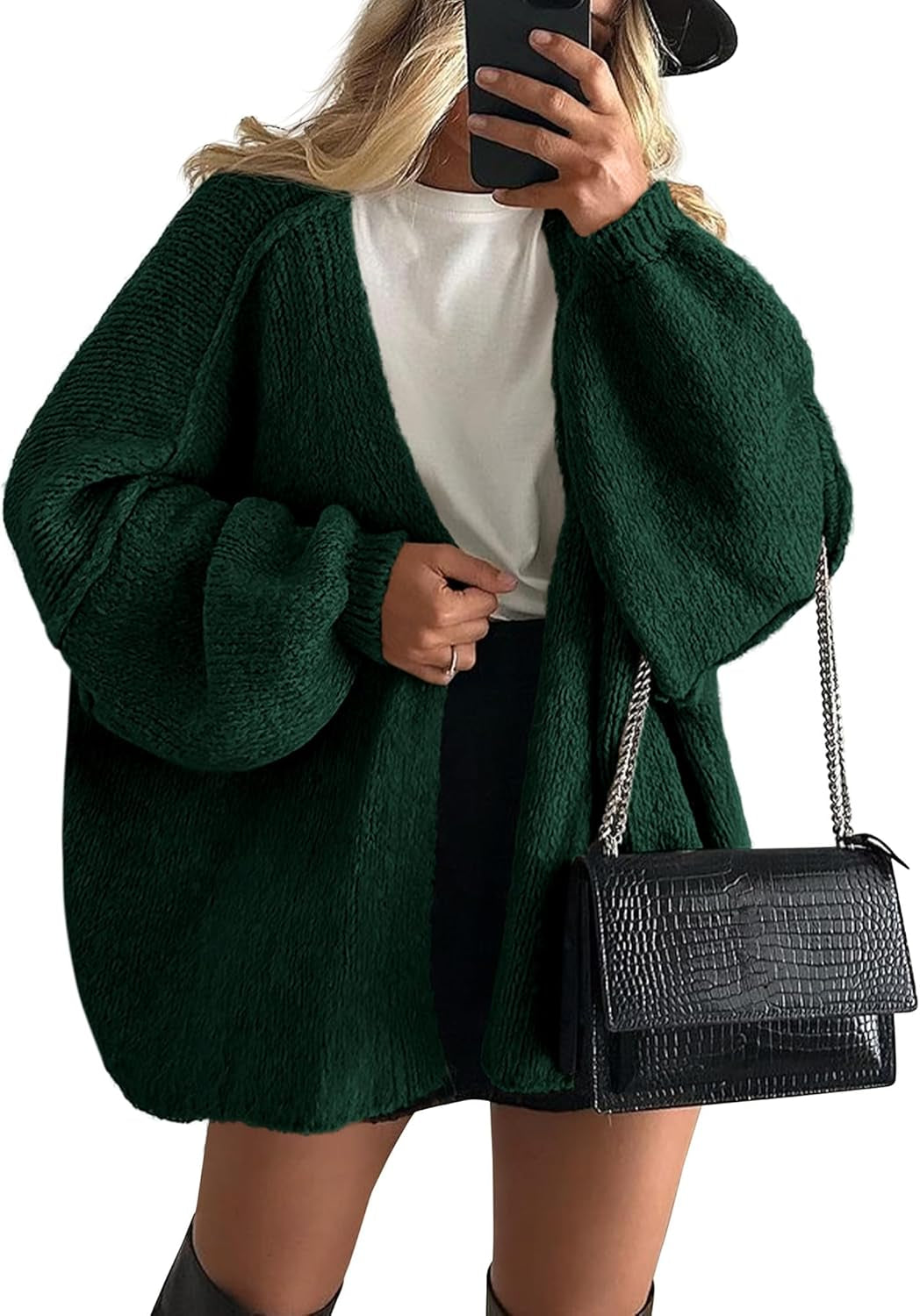 Womens Oversized Cardigan Sweaters 2026 Fall Long Lantern Sleeve Knit Open Front Lightweight Sweater