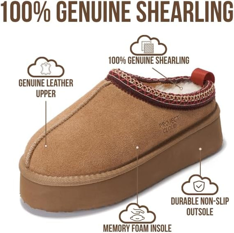 100% Genuine Leather Platform Slippers for Women – Soft Memory Foam Womens Slippers & Supportive Clogs for Women 2025 – Cozy, Stylish Everyday Footwear (Sayre)