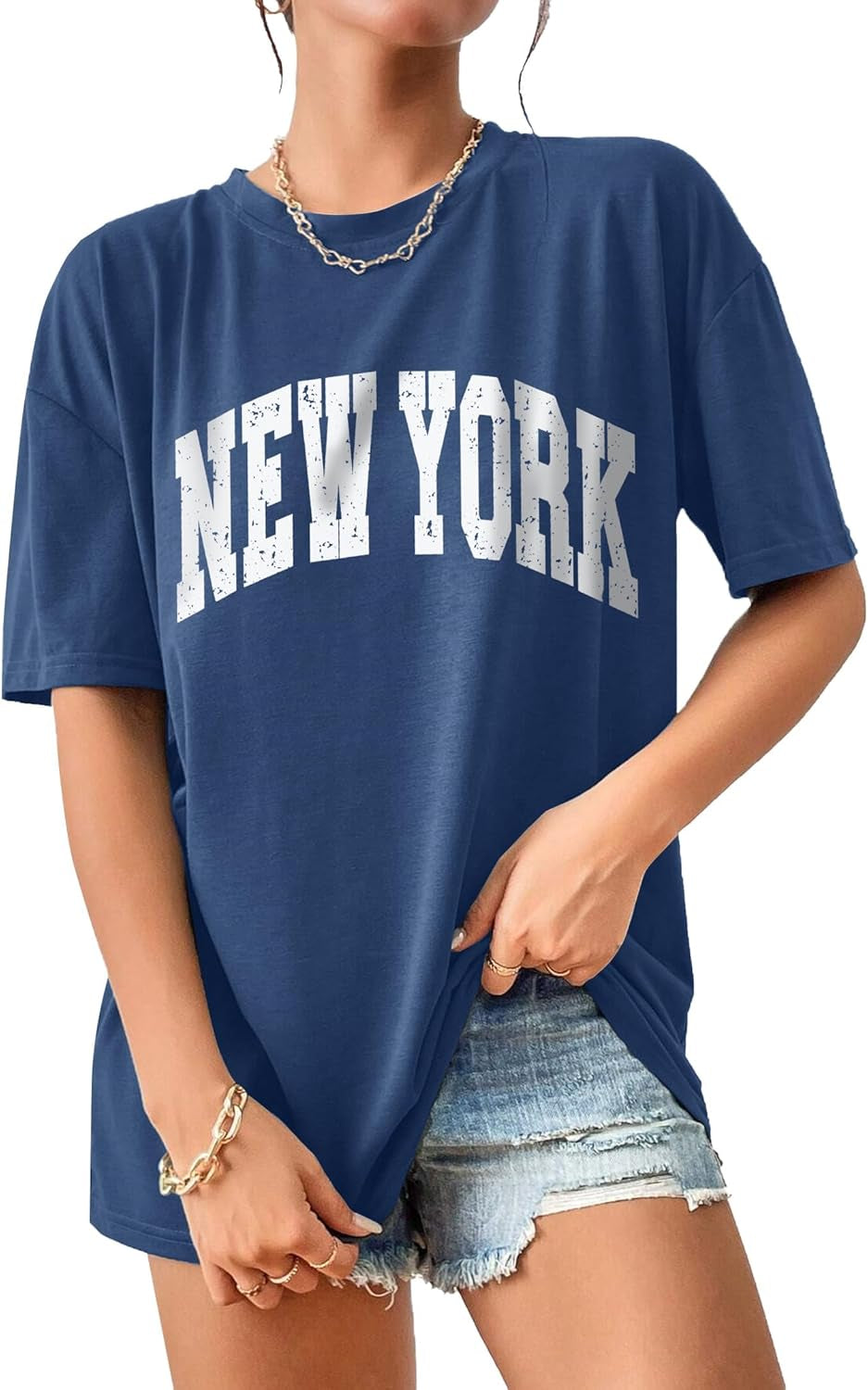 Women'S Casual Oversized T Shirt Short Sleeve Graphic Tee Letter Sun Moon Shirts