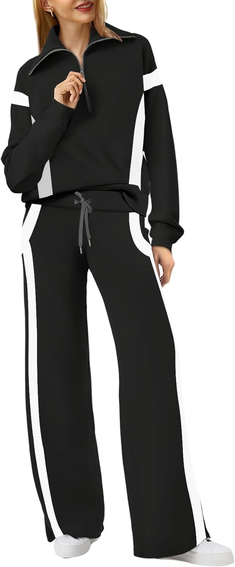 Lounge Sets for Women 2025 Half Zip Sweatshirt and Wide Leg Sweatpant 2 Piece Outfits Sweatsuit Tracksuit