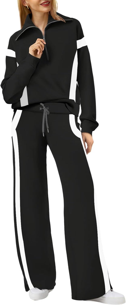 Lounge Sets for Women 2025 Half Zip Sweatshirt and Wide Leg Sweatpant 2 Piece Outfits Sweatsuit Tracksuit