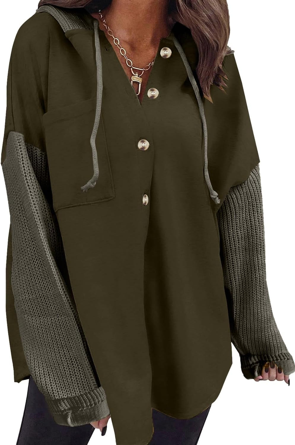 Oversized Sweatshirt for Women Loose Fit Casual Long Sleeve Button Hooded Sweatshirts Hoodies with Pocket