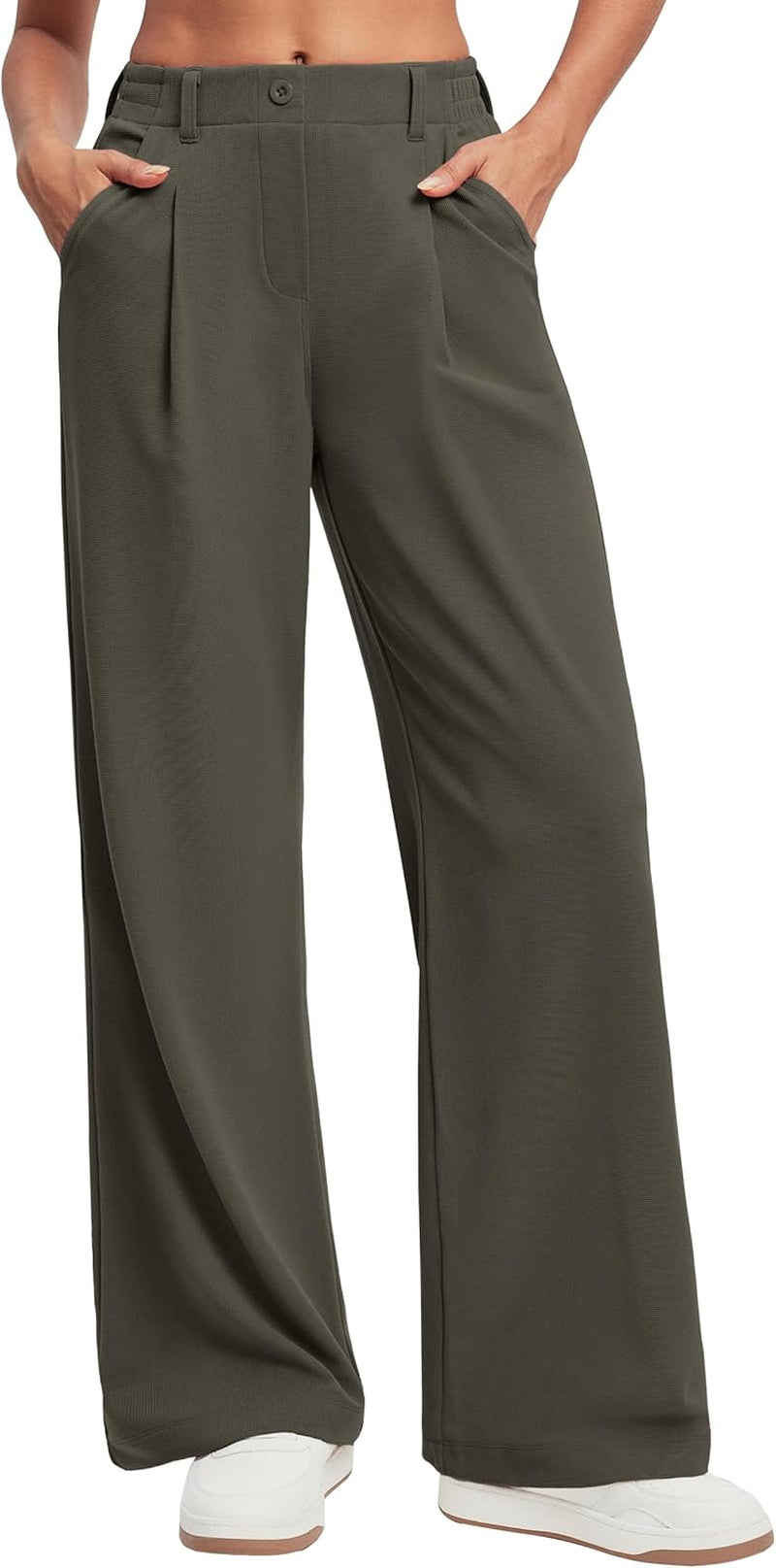 Wide Leg Pants Woman Stretchy Work Dress Pants Women Pull on Business Casual Slacks Trousers Fall Outfits 26"/28"