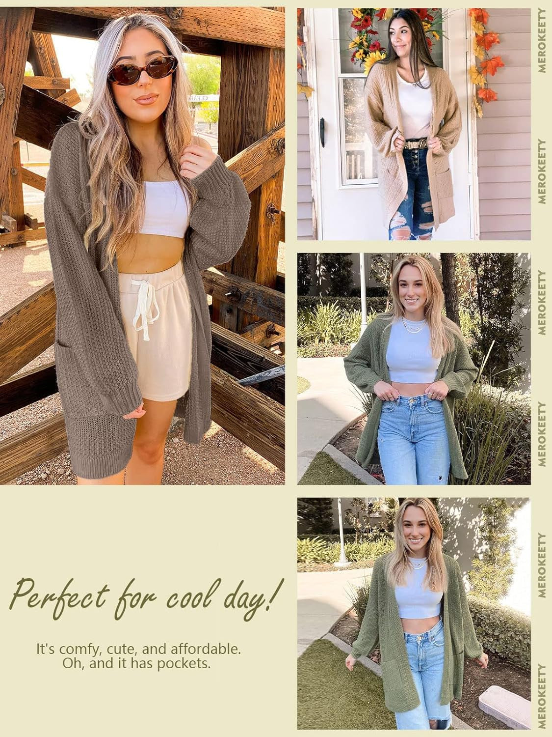 Women'S 2025 Fall Open Front Chunky Knit Sweater Oversized Lantern Sleeve Cardigan Outwear